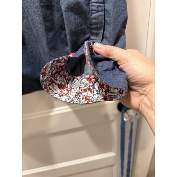 Pierre Cardin Mens Medium Chambray Button Up Shirt Blue Floral Trim - Picture 3 of 5